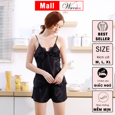Đồ bộ mặc phi lụa cao cấp WANNABE BSS38 bộ sọt 2 dây cúp 2 lớp tạo độ phồng cúp ngực nữ tính trẻ trung năng động