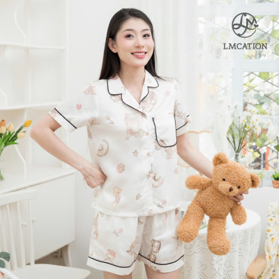 Đồ bộ tencel LMcation - Áo Pijama LMcation & Quần đùi mặc nhà LMcation - hoa tiết hoạt hình
