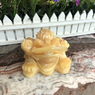 Tượng Cóc Ba Chân, Cóc Ngậm Tiền, Thiềm Thừ phong thủy chiêu tài lộc đá thạch anh vàng - Dài 10 cm