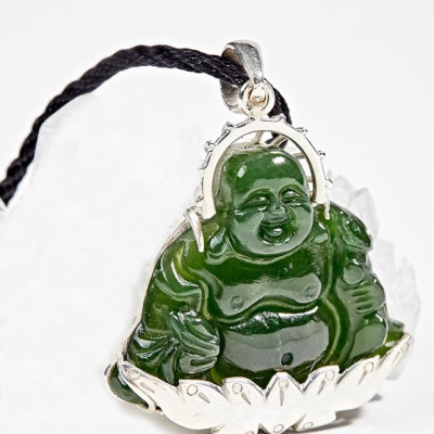 Mặt Dây Chuyền Phật Di Lặc Ngọc Bích Bọc Bạc Ngọc Quý Gemstones