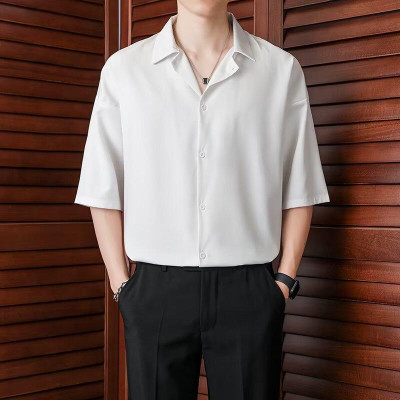 Áo sơ mi nam form rộng tay lỡ Hàn Quốc cổ vest phong cách unisex chất vải kate lụa mịn chống nhăn thời trang PONIVALAZA