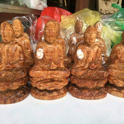 Tượng phật quan thế âm bồ tát gỗ huyết long  ngồi đài sen kt cao 15×9×9cm