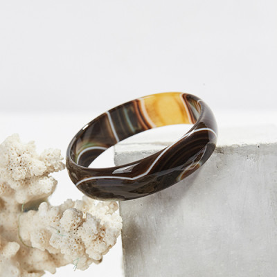 Vòng tay mã não vàng nâu bản hẹ - Ngọc Qúy Gemstones