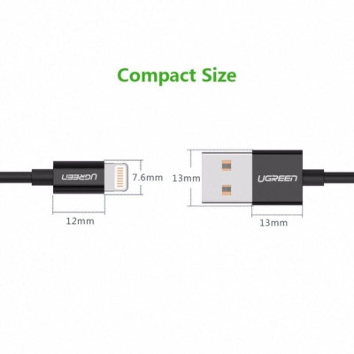Ugreen UG80823US155TK 2M màu đen cáp Lightning ra USB có chíp MFI chính hãng - HÀNG CHÍNH HÃNG