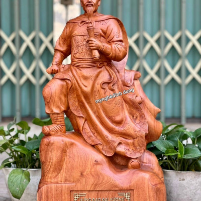 Tượng điêu khắc trần quốc tuấn ,trần hưng đạo vương gỗ hương đá kt cao 70×33×20cm
