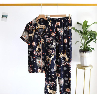 Bộ Đồ Pijama Mặc Nhà Ngắn Tay Azuno BN0111Chất Liệu Cotton Lụa Nhẹ Mát Cho Mùa Hè