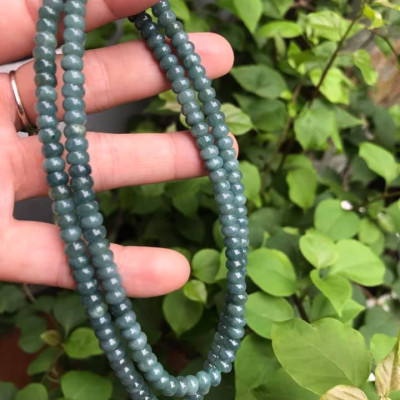 DÂY CHUYỀN DÀI ĐEO CỔ ĐÁ CẨM THẠCH BÁNH XE  MÀU XANH ĐẬM NHẸ TỰ NHIÊN TRỒNG CỔ  Dài 32cmx dầy 6mm dài mặt trước ngực rất đẹp