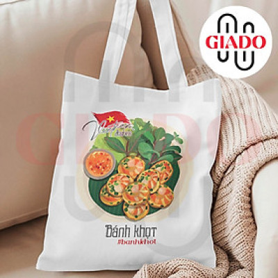 Túi canvas GIADO, túi tote in hình món ăn Việt Nam mẫu Bánh khốt