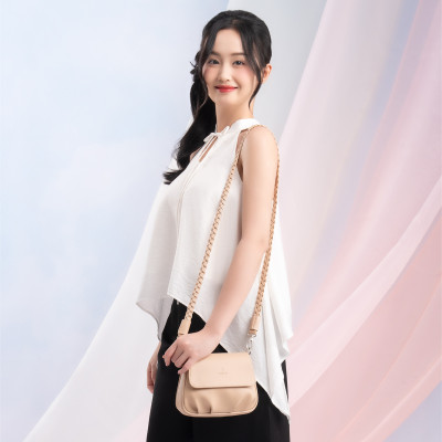 Túi Yuumy ( Thời trang nữ xếp nhún phối nắp gập size 20 - Túi đeo chéo da Seasand YN260 )