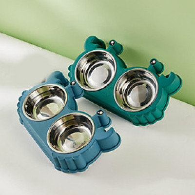 Bát Ăn Đôi Khay Ăn Và Khay Uống Bằng Inox Cho Chó Mèo Hình Con Cua