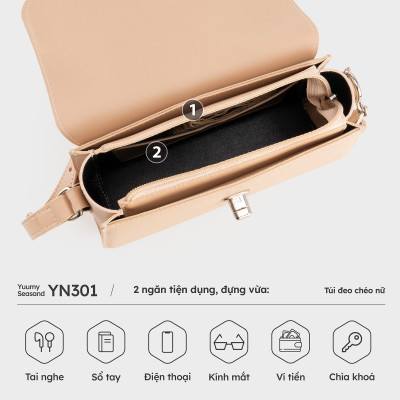 Túi Yuumy ( Thời trang nữ khoá xoay kim loại sang trọng size 21 - Túi đeo chéo da Seasand YN301 )