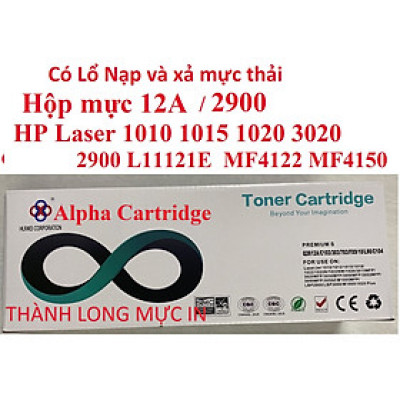 Hộp mực 12A dành cho HP LaserJet 1010/1015/1020/3015/3020/3030/3050 Canon 2900/ L11121E Canon L120, MF4122, MF4150, MF4680, L140, L160, MF4270, MF4320d, MF4350d 3000 FX9 FX10 CÓ LỔ ĐỔ MỰC Hàng chính hãng Alpha Cartridge
