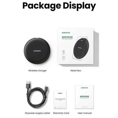 Ugreen UG15112CD186TK 15W kèm cáp USB-C c-c dài 1M Đế sạc không dây hỗ trợ sạc nhanh Màu Đen - HÀNG CHÍNH HÃNG