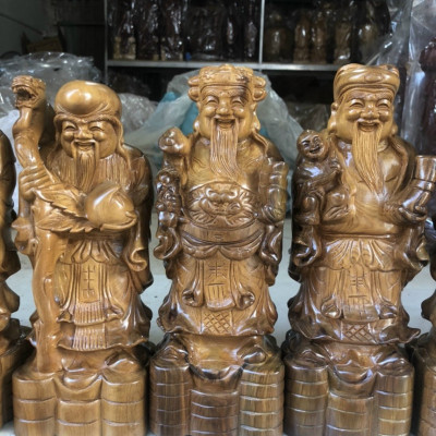 Tượng phật tam đa phúc lộc thọ gỗ bách xanh thơm nức kt cao 40