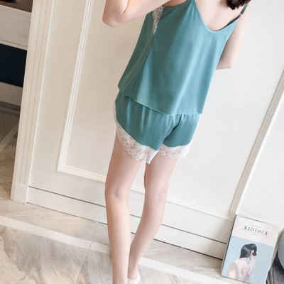 Bộ Đồ Nữ Phi Lụa Quần Ngắn Viền Ren Trắng