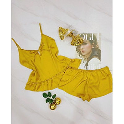 Đồ bộ ngủ lụa cao cấp phối bèo đáng yêu mã C