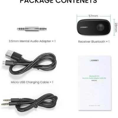 Ugreen UG70304CM279TK v5.0 3.5mm bộ nhận Bluetooth dùng cho xe hơi hay cổng âm thanh Aux - HÀNG CHÍNH HÃNG