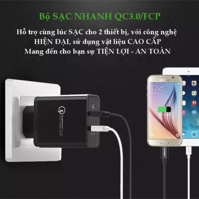 Ugreen UG30563CD132TK 30W màu Trắng Củ sạc nhanh 2 cổng USB chuẩn QC 3.0 + 2.4A - HÀNG CHÍNH HÃNG