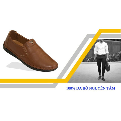 Giày lười da bò nam ORSIL đế cao su cao cấp màu vàng cam - D10