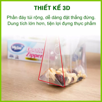 (Combo 2 size S+ L) Túi Zip PE Trong Suốt 2 Đường Kéo MyJae, Túi Bọc Đồ Ăn, Rau Củ Bảo Quản Trong Tủ Lạnh