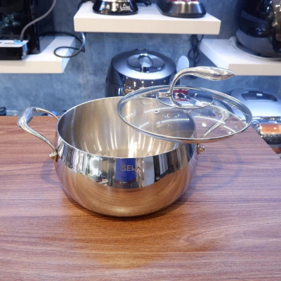 Nồi Táo Inox 5 Đáy Seka Size 22cm Nắp Kính Đáy Liền Dùng Được Mọi Loại Bếp- Hàng Chính Hãng