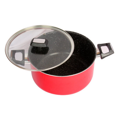 Combo 2 món cao cấp Hàn Quốc, nồi chống dính vân đá Seoulcook (K), quai chống nóng, nắp kính cường lực viền inox size 20 cm và Chảo đúc chống dính vân đá ceramic sâu lòng (E) 26 cm, dùng bếp gas, hồng ngoại, ...