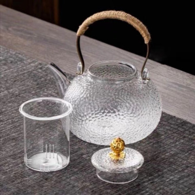 Bình pha trà thủy tinh Borosilicate vân nhám tay cầm kim loại quấn dây 900ml