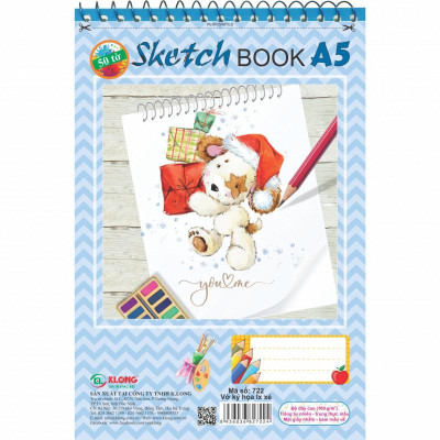 Sổ vẽ lò xo xé Stetch KLONG A5 50 tờ 100/76; MS: 722