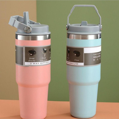 Ly Giữ Nhiệt Cốc Giữ Nhiệt Kèm Ống Hút 900ml Nắp Dạng Xoay, Bình Nước Giữ Nhiệt 900ml