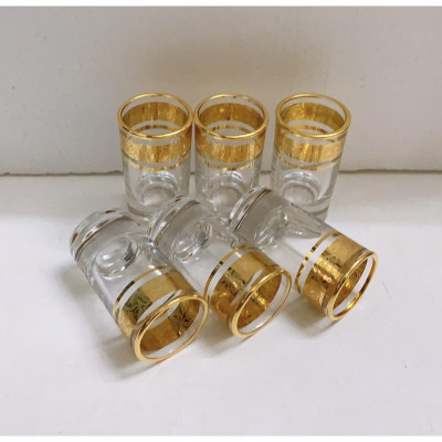 Bộ 6 ly thuỷ tinh uống rượu khảm vàng, bạc cao cấp đế dày_ giao ngẫu nhiên