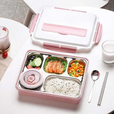 Khay Cơm Inox 5 Ngăn Hàn Quốc Coa Nắp Đậy Tiện Lợi - Loại Tốt