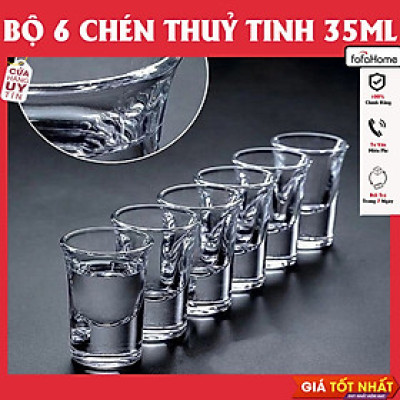 Bộ 6 Ly Uống Rượu Nhỏ 35ML Cao Cấp - Bộ 6 Chén Thủy Tinh Đế Dày Sáng Bóng - Cốc Uống Rượu Làm Từ Thủy Tinh Cao Cấp, Độ Tinh Khiết Cao, Siêu Trong