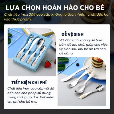 Bộ dao thìa nĩa tập ăn cho bé DandiHome inox 304 cao cấp - Có các lựa chọn