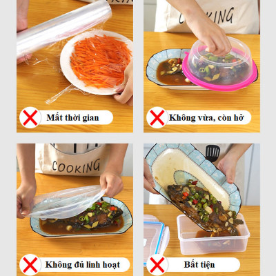 Set 100 màng bọc thực phẩm túi gấu Màng bọc thực phẩm PE có chun bọc đồ ăn co giãn tái sử dụng GD435-MangBocTP - Hàng loại 1 chính hãng MINIIN