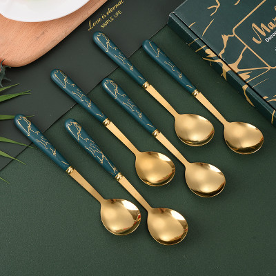 Hộp 5 muỗng vân đá inox sang trọng , muỗng ăn decor trang trí bàn ăn