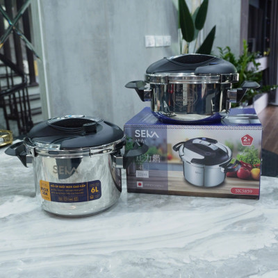 Nồi áp suất từ Seka SK5859 inox 304 dung tích 4L và 6L tặng kèm vung kính, Dùng được mọi loại bếp