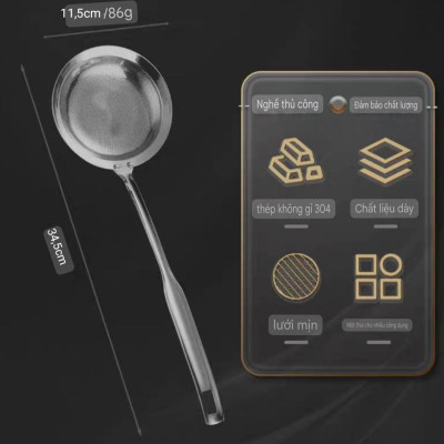 DỤNG CỤ CHAO THÌA DÂY LỌC INOX SUS 304 LỖ LỌC ĐỘT NHỎ MỊN MÀNG CÔNG NGHỆ CNC - CHAO THÌA DÂY LỌC BỘT VỚT BỌT LỌC DẦU THỰC PHẨM CAO CẤP