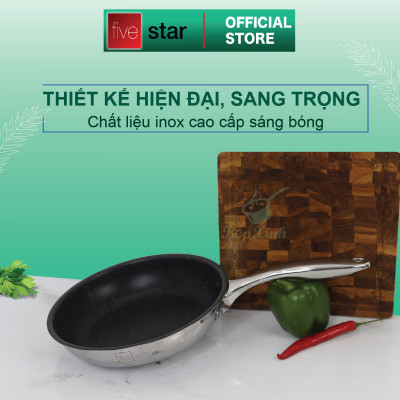 Bộ nồi và chảo chống dính vân đá inox 304 cao cấp Fivestar Plus 5 món nắp kính , tặng 1 vá canh