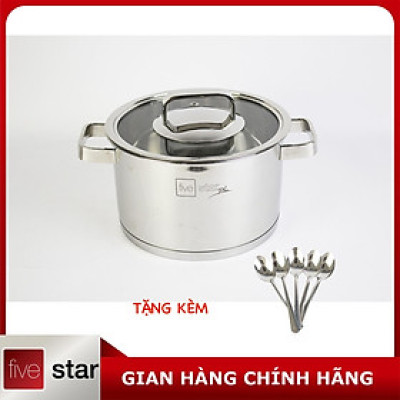 Nồi thân cao 3 đáy inox 304 Fivestar Plus bếp từ quai vuông nắp kính ( 16cm / 18cm / 20cm / 24cm ), tặng 5 muỗng ăn