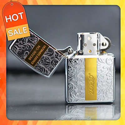 Vỏ Hột Quẹt Bật Lửa Xăng Đá Zorro Z92014 Họa Tiết Hoa Văn Khắc Logo sang trọng - Dùng Xăng Bấc Đá