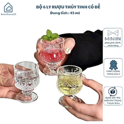 Bộ 6 Chiếc Ly Thủy Tinh Đẹp Có Đế Cầm 45ml - Ly Uống Rượu Trang Trí Phòng Khách, Đãi Tiệc - HÀNG CHÍNH HÃNG MINIIN