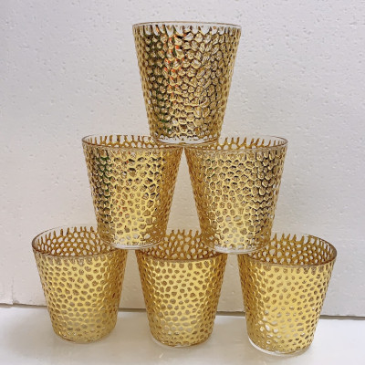 BỘ 6 CỐC THỦY TINH UỐNG  NƯỚC  MẠ VÀNG VÂN DẬP NỔI - VD40