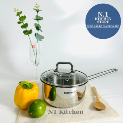 Nồi Quánh inox 18/10 Korkmaz Perla 1.6 lít có nắp - 16x8 cm - Hàng Chính Hãng
