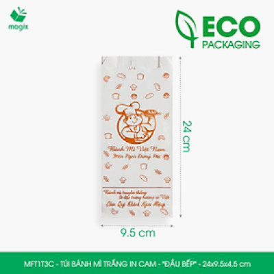 MFT1T3C - 24x9.5x4.5cm - 200 Túi bánh mì Trắng, in sẵn họa tiết ĐẦU BẾP - Bao bánh mì Túi giấy thực phẩm an toàn