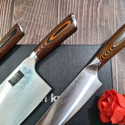 DAO - BỘ 3 DAO BẾP NHẬT BẢN THÉP DAMASCUS MÃ A5 DT2 nt topcomshop vn