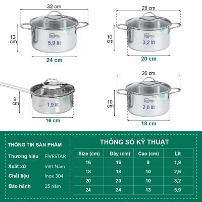 Bộ nồi chảo Blackcube 3 lớp đáy liền cao cấp FiveStar Plus 5 chiếc nắp kính, bảo hành 25 năm , dùng được mọi bếp