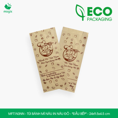 MFT1N3NN - 24x9.5x4.5 cm - 200 Túi bánh mì Nâu, in sẵn họa tiết ĐẦU BẾP - Bao bánh mì Túi giấy thực phẩm an toàn