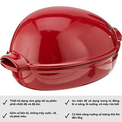 Thố Nướng Có Nắp Cỡ lớn Emile Henry EH348444 41,5 x 27,5 cm Màu Đỏ Burgundy Hàng chính hãng