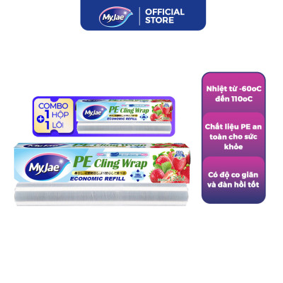 Combo 1 màng bọc thực phẩm PE + 1 lõi màng bọc  MyJae Đài Loan 30cm x 120m dạng dao cắt trượt bảo quản thực phẩm an toàn tiện lợi