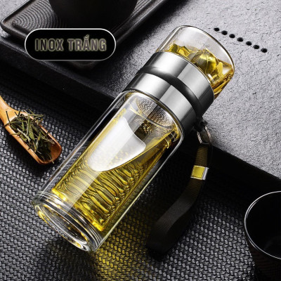 Bình Thủy Tinh 2 Lớp Pha Trà Doron MS79 - Cách Nhiệt Tốt - Có Lõi Lọc Inox 304 - Dung Tích 400ml - Hàng Loại 1